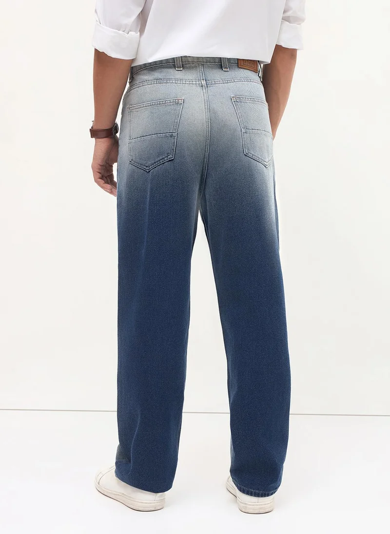 Urbano Fashion  Urbano Fashion Men's Blue Loose Baggy Fit Heavy Washed Faded Denim Jeans Non-Stretchable for Men | Best Price UAE